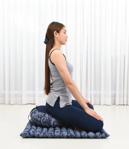 Kapok Meditation Cushion Set – Zabuton Mat & Zafu Seat Cushion with Cotton Cover, Cbt1 - Blue