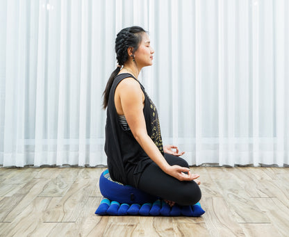 Compact Meditation Cushion Set Made of Kapok – Small Zabuton & Zafu with Cotton Cover, Sf28 - Blue