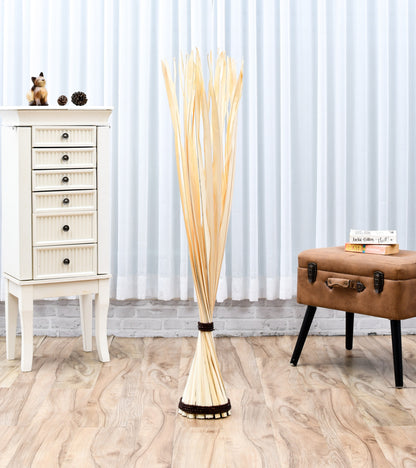 Freestanding Dried Grass Bundle – Natural Floor Decoration with Raffia Band, ecru, Palm Leaf- 47 inches