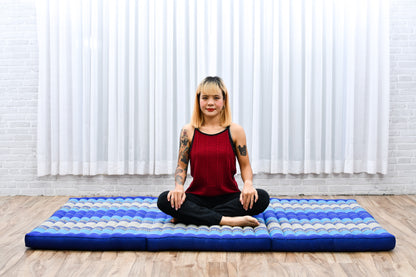 Kapok Folding Mattress – Thick Cotton Padded Guest Bed for Home, Sleeping & Mindfulness Corner, Sf28 - Blue, L: 79x39