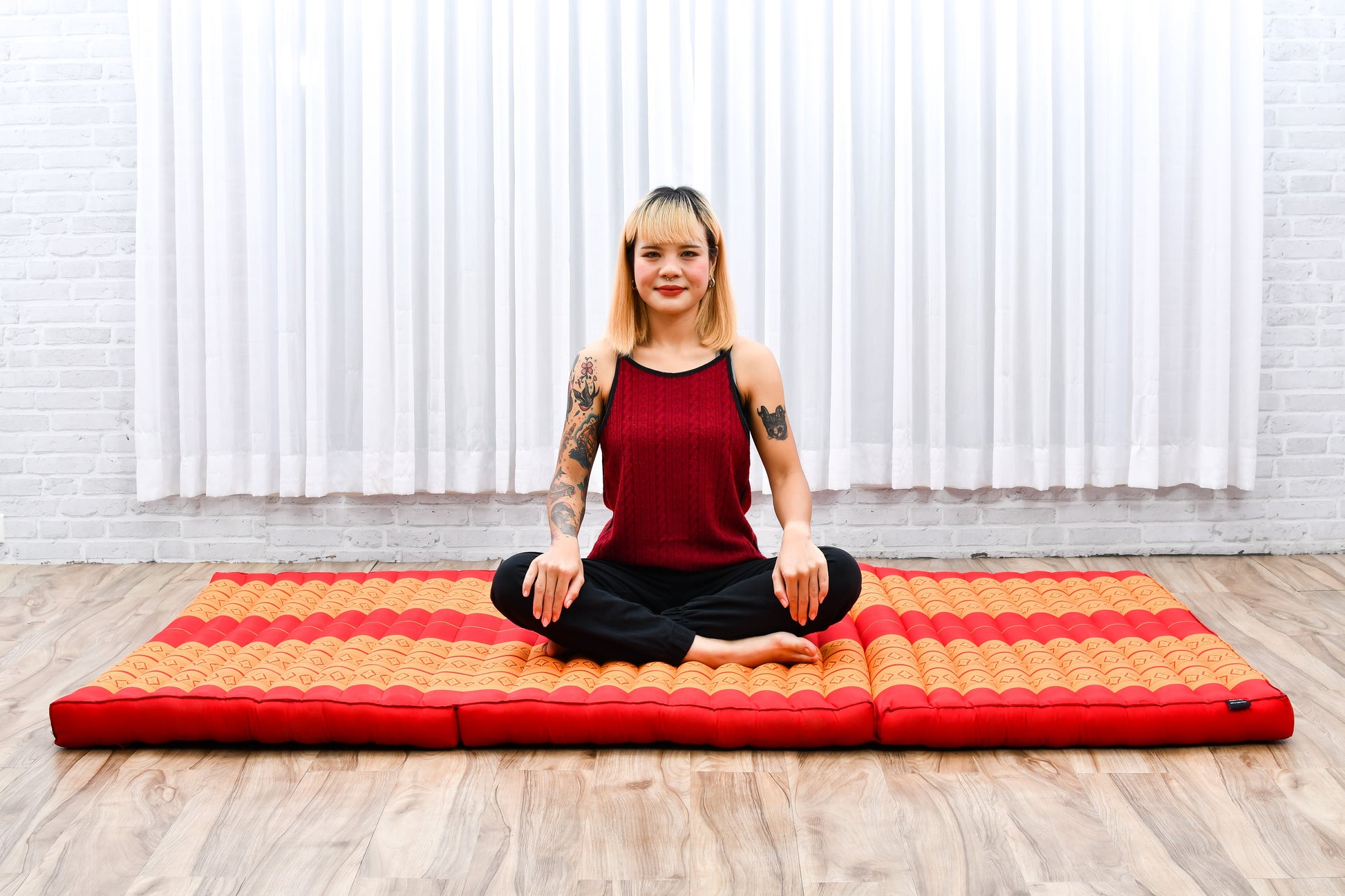 Kapok Folding Mattress – Thick Cotton Padded Guest Bed for Home, Sleeping & Mindfulness Corner, Sf02 - Orange, L: 79x39