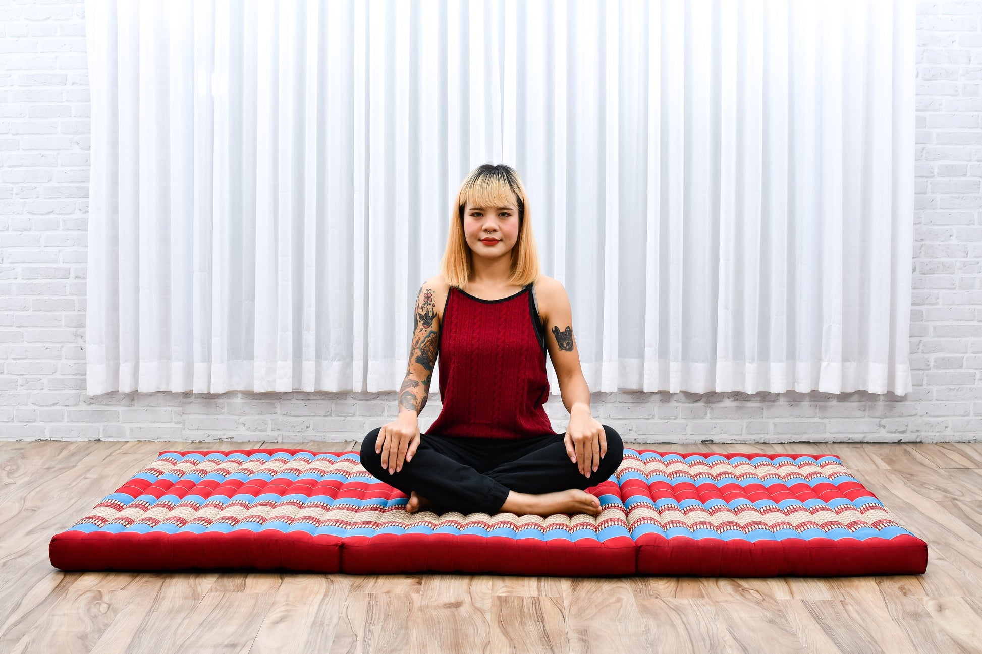 Kapok Folding Mattress – Thick Cotton Padded Guest Bed for Home, Sleeping & Mindfulness Corner, Sf27 - Blue, Red, L: 79x39