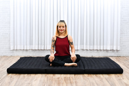 Kapok Folding Mattress – Thick Cotton Padded Guest Bed for Home, Sleeping & Mindfulness Corner, Cl02 - Black, L: 79x39