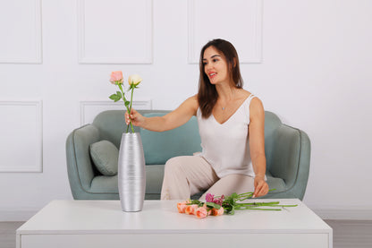 Compact Resin Vase – Stylish Waterproof Decorative Vase for Floor, Table or Shelf, silver, 13 inches