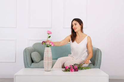 Compact Resin Vase – Stylish Waterproof Decorative Vase for Floor, Table or Shelf, white wash, 13 inches