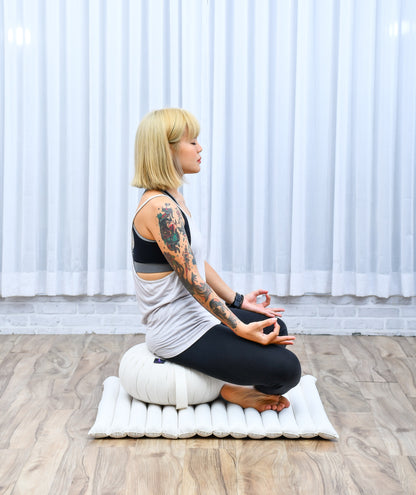 Kapok Meditation Cushion Set – Zabuton Mat & Zafu Seat Cushion with Cotton Cover, Cl01 - Ecru