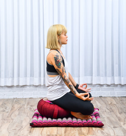 Kapok Meditation Cushion Set – Zabuton Mat & Zafu Seat Cushion with Cotton Cover, Sf29 - Auburn, Pink