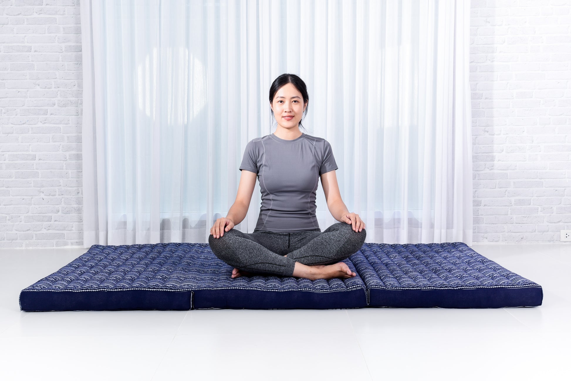 Kapok Folding Mattress – Thick Cotton Padded Guest Bed for Home, Sleeping & Mindfulness Corner, Cbt2 - Dark Blue, L: 79x39