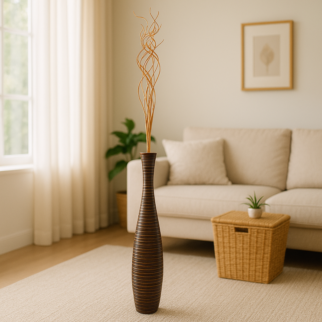 Large Mango Wood Floor Vase – Handcrafted Decorative Highlight from Thailand, brown, 26 inches