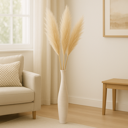 Large Mango Wood Floor Vase – Handcrafted Decorative Highlight from Thailand, 26 inches