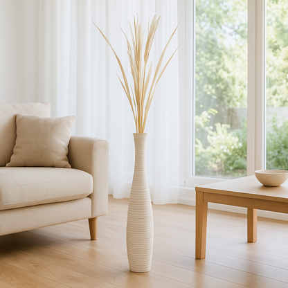 Large Mango Wood Floor Vase – Handcrafted Decorative Highlight from Thailand, 34 inches