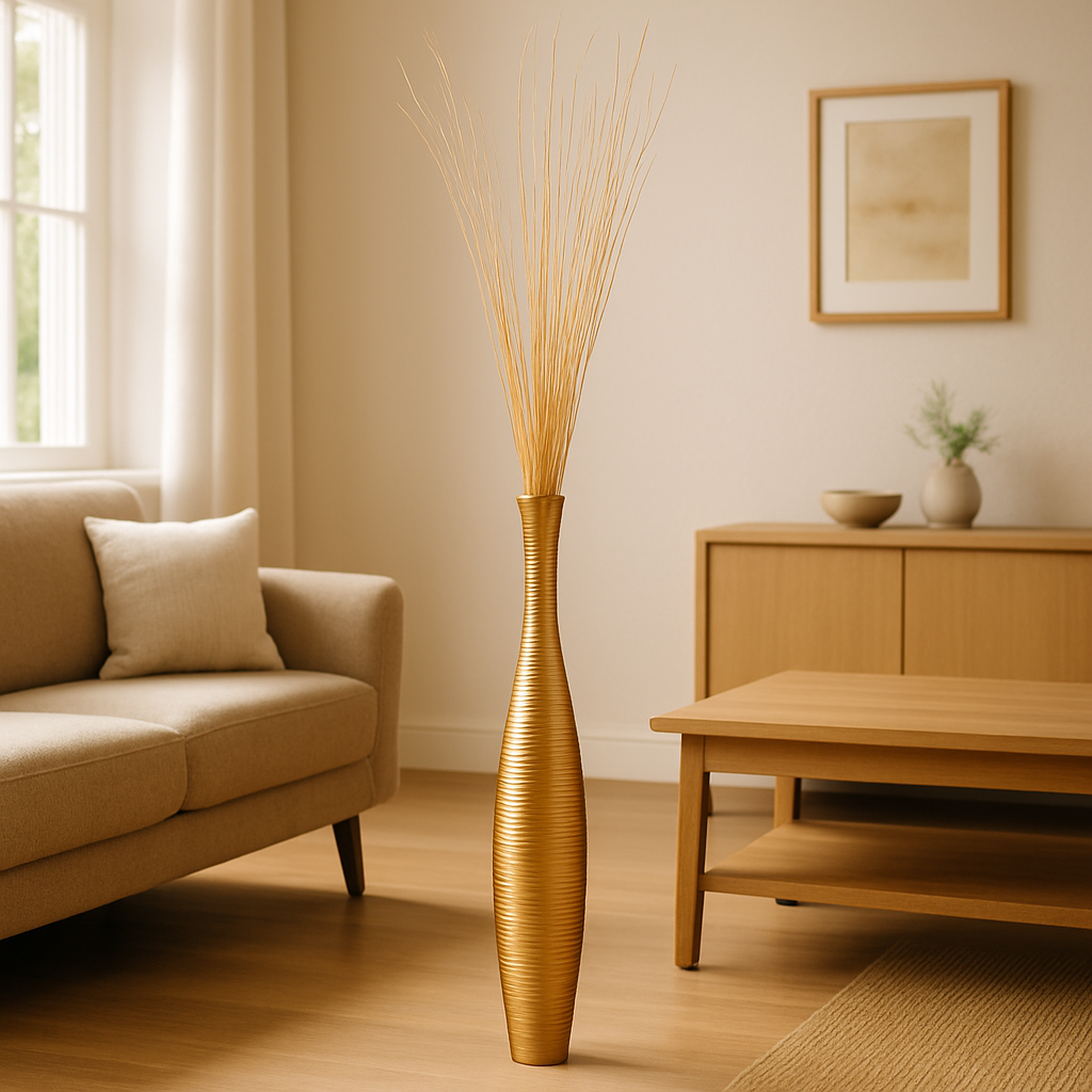 Large Mango Wood Floor Vase – Handcrafted Decorative Highlight from Thailand, 34 inches