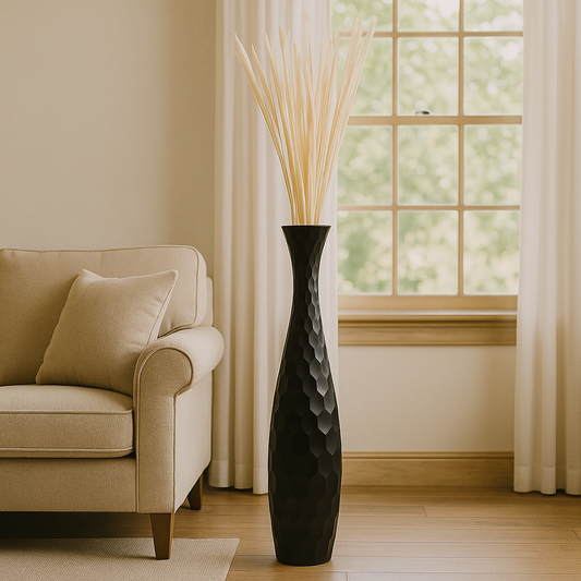 Large Mango Wood Floor Vase – Handcrafted Decorative Highlight from Thailand, 41 inches