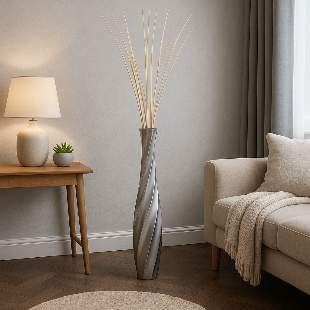 Large Mango Wood Floor Vase – Handcrafted Decorative Highlight from Thailand, 26 inches