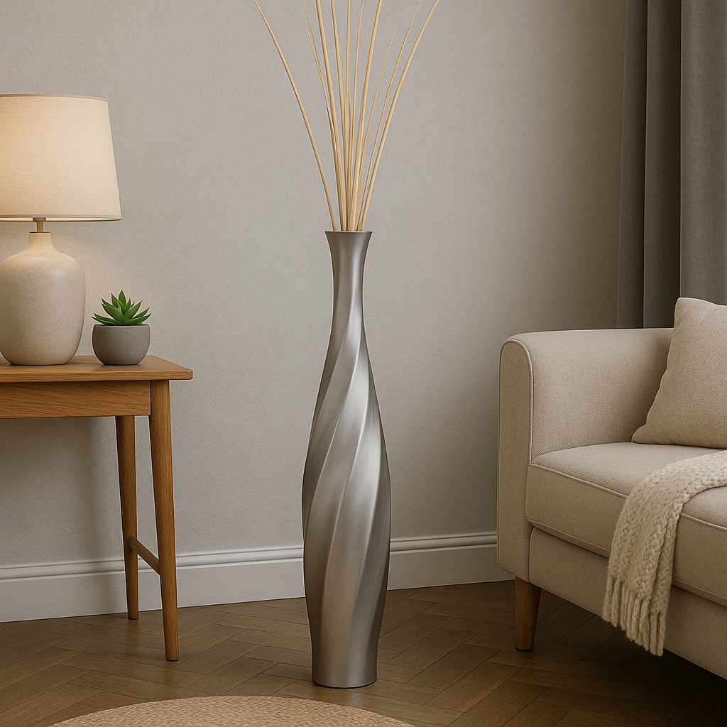 Large Mango Wood Floor Vase – Handcrafted Decorative Highlight from Thailand, 41 inches