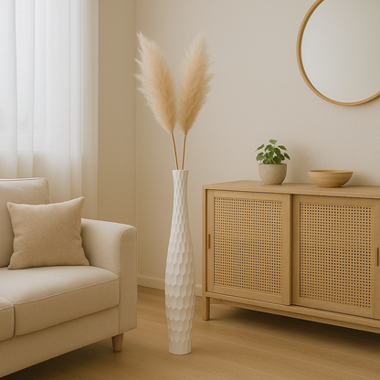 Large Mango Wood Floor Vase – Handcrafted Decorative Highlight from Thailand, 34 inches