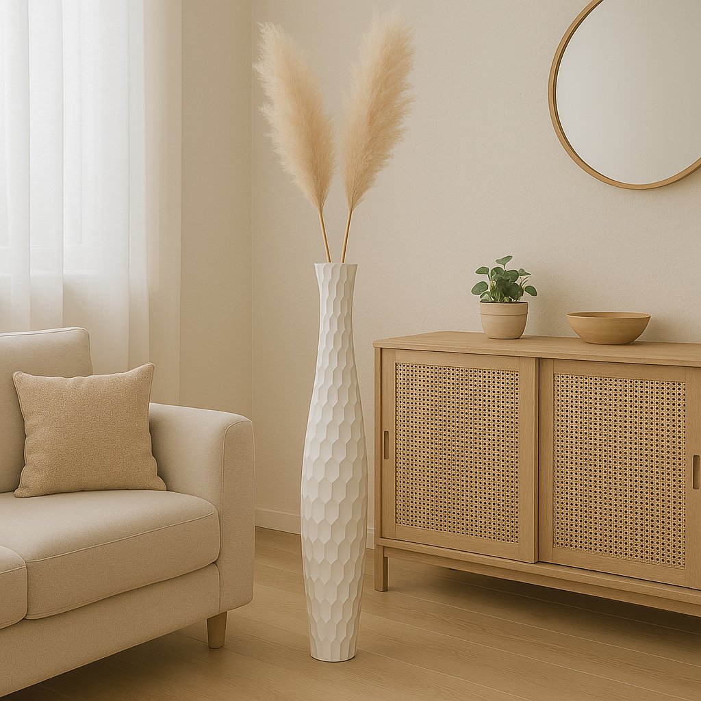 Large Mango Wood Floor Vase – Handcrafted Decorative Highlight from Thailand, 41 inches