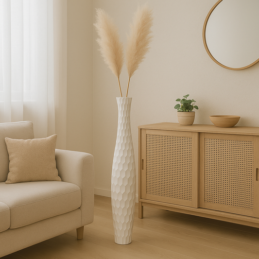 Large Mango Wood Floor Vase – Handcrafted Decorative Highlight from Thailand, 41 inches