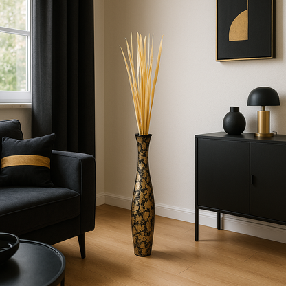 Large Mango Wood Floor Vase – Handcrafted Decorative Highlight from Thailand, 26 inches