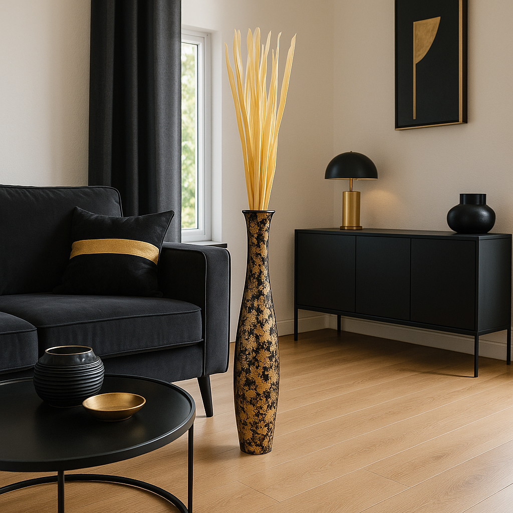 Large Mango Wood Floor Vase – Handcrafted Decorative Highlight from Thailand, 34 inches