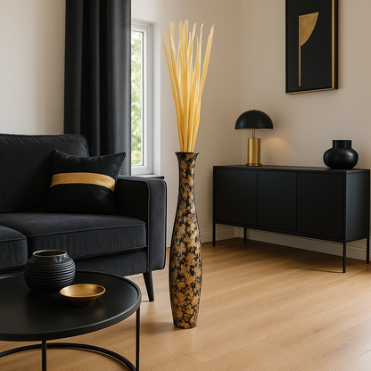 Large Mango Wood Floor Vase – Handcrafted Decorative Highlight from Thailand, 34 inches