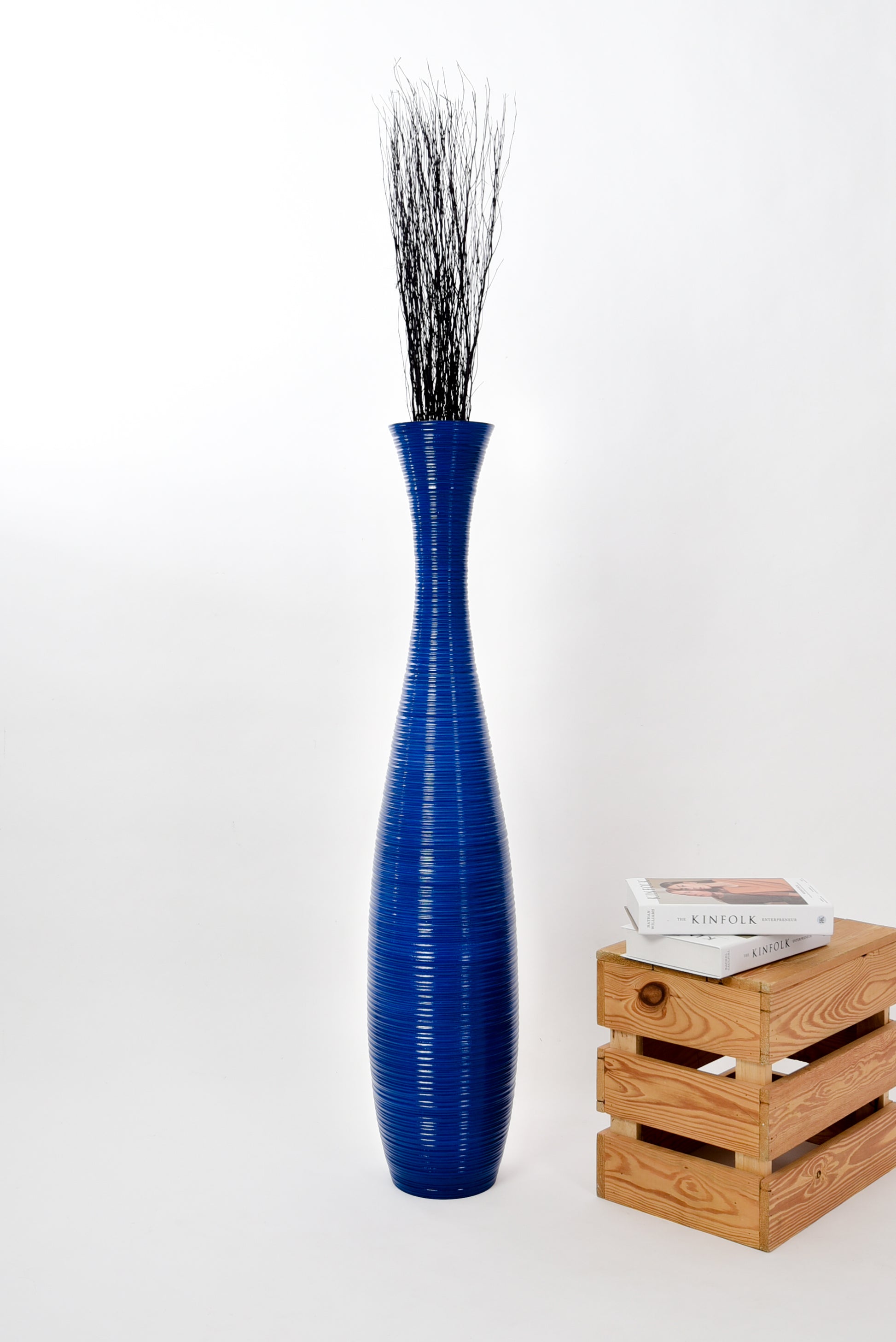 Large Mango Wood Floor Vase – Handcrafted Decorative Highlight from Thailand, 41 inches