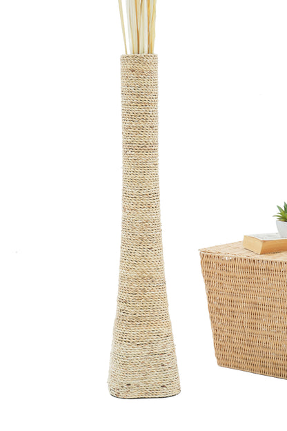 Large & Tall Floor Vase Made of Water Hyacinth and Bamboo – Handwoven Decorative Stand Vase for Dried Flowers & Branches, ecru, 36 inches - Model 2