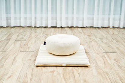 Compact Meditation Cushion Set Made of Kapok – Small Zabuton & Zafu with Cotton Cover, Cl01 - Ecru