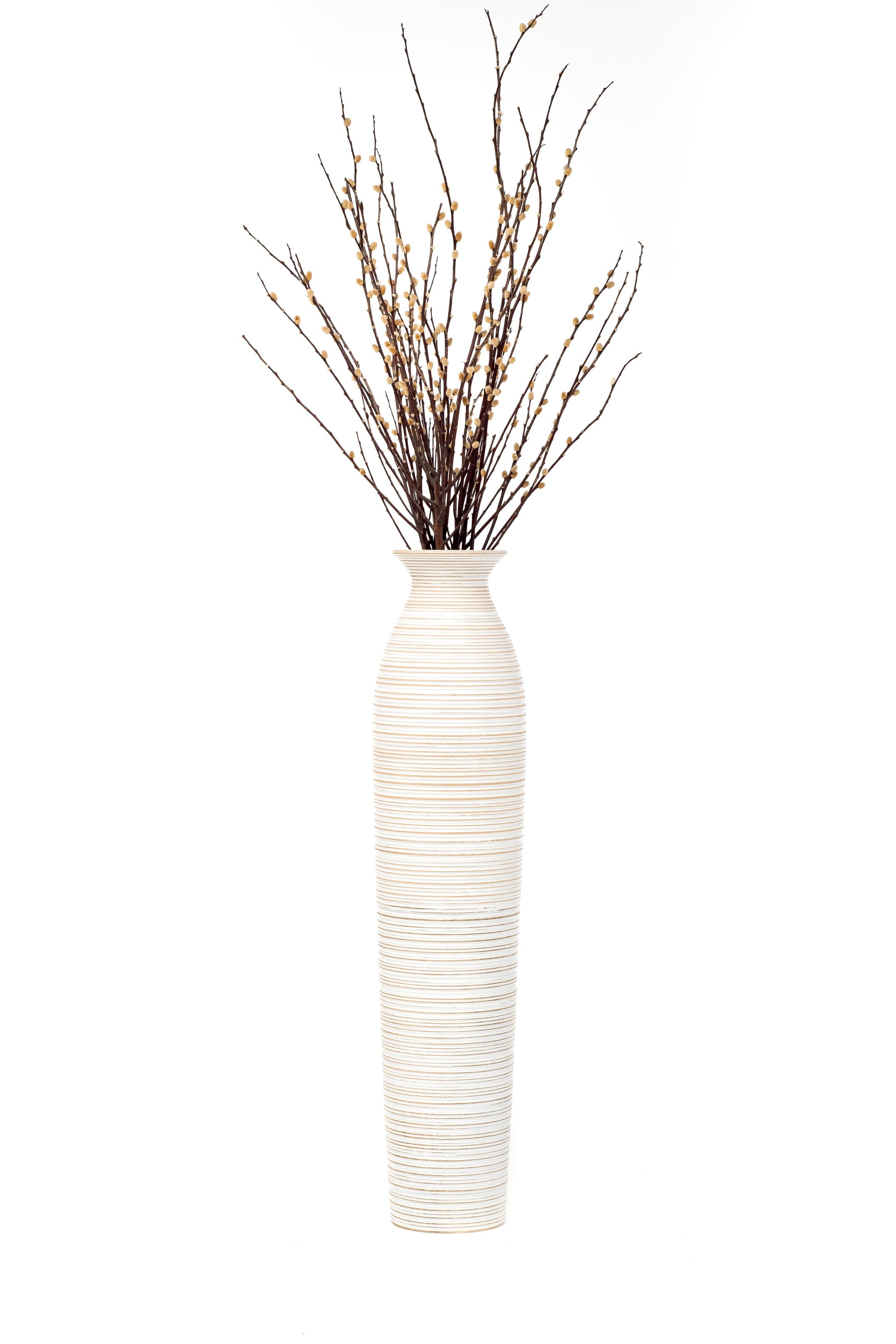Large Mango Wood Floor Vase – Handcrafted Decorative Highlight from Thailand, 34 inches