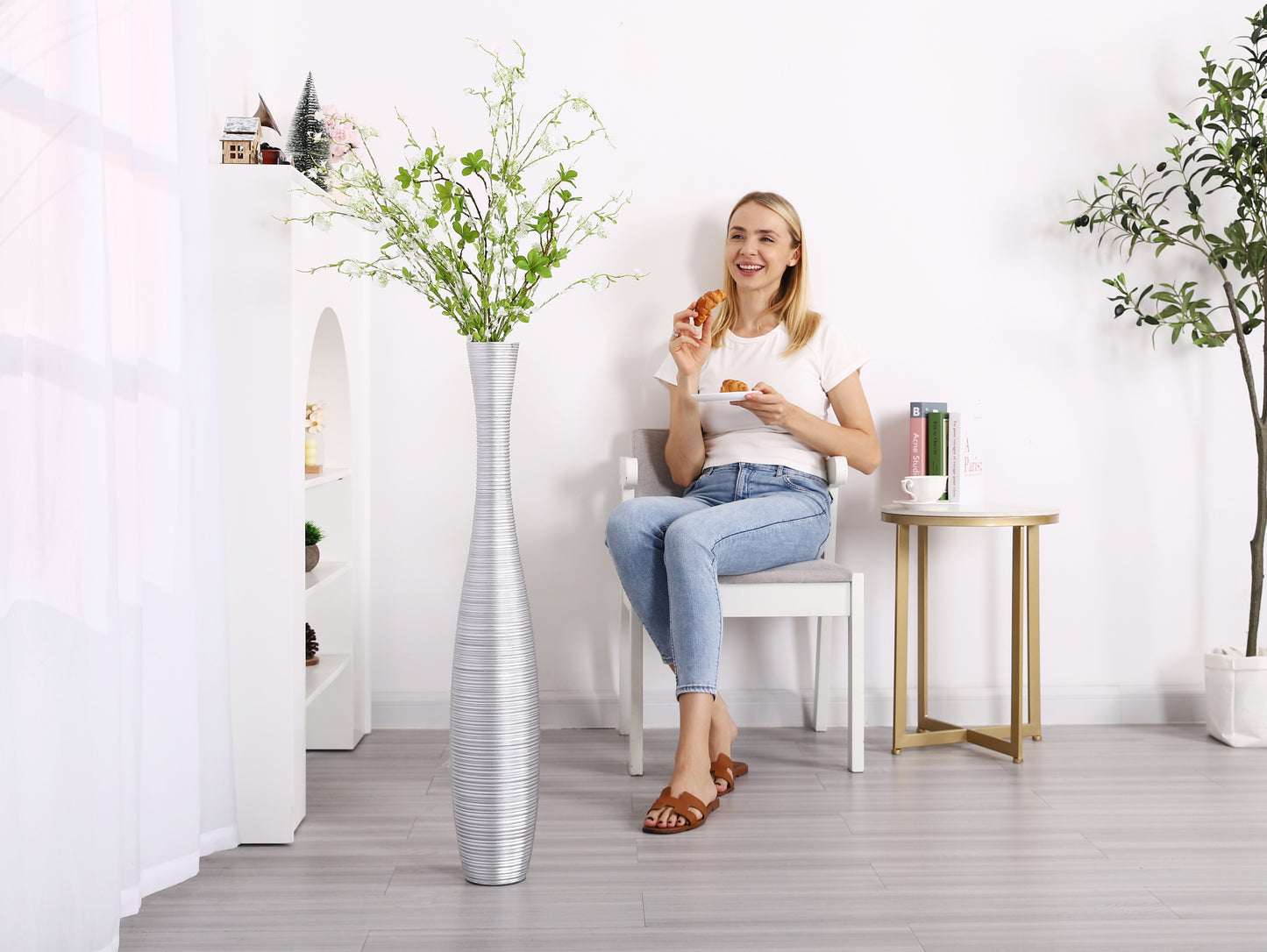 Large Resin Floor Vase – Stylish Waterproof Vase for Fresh & Dried Flowers, 34 inches