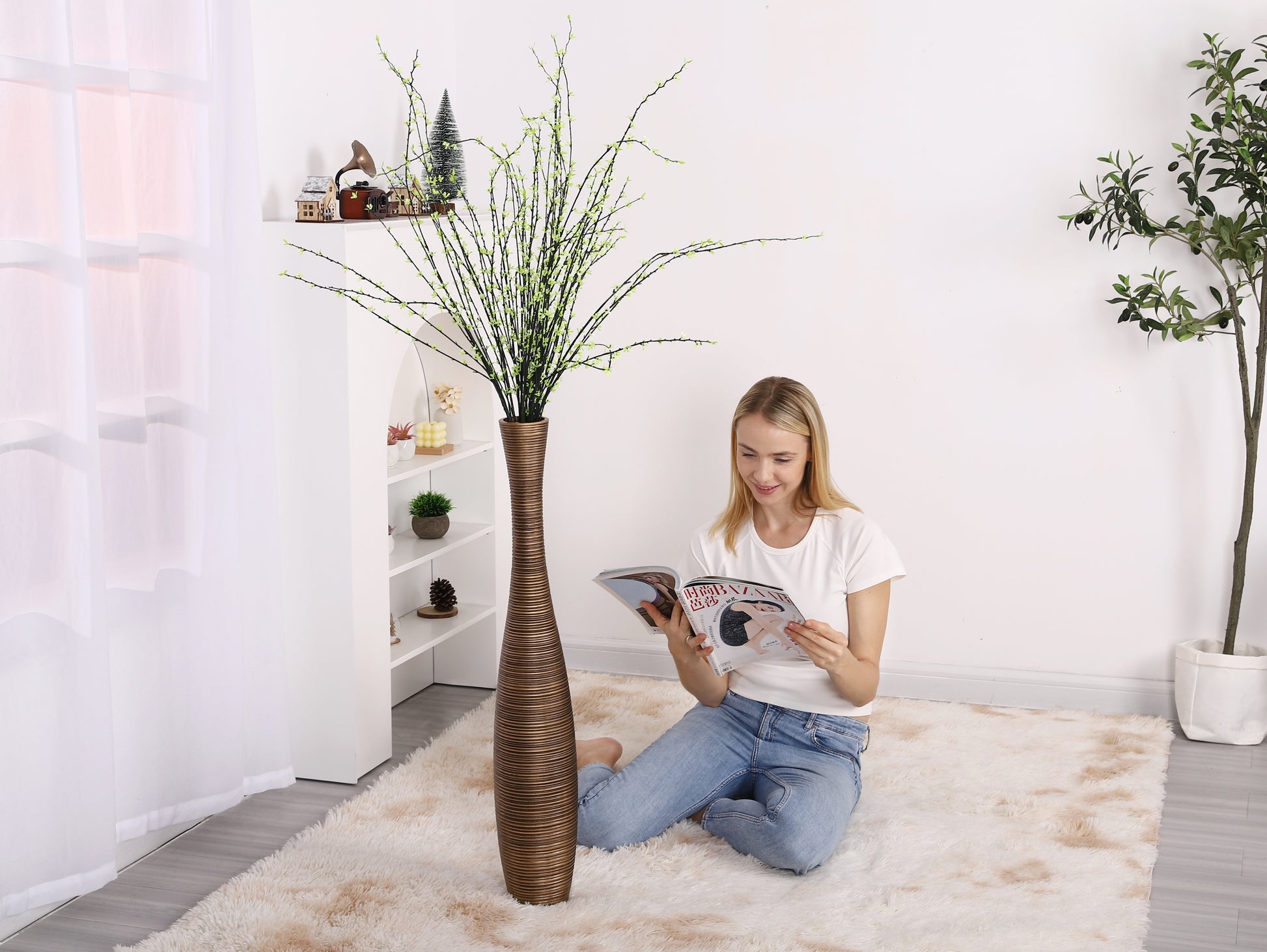 Large Resin Floor Vase – Stylish Waterproof Vase for Fresh & Dried Flowers, 34 inches