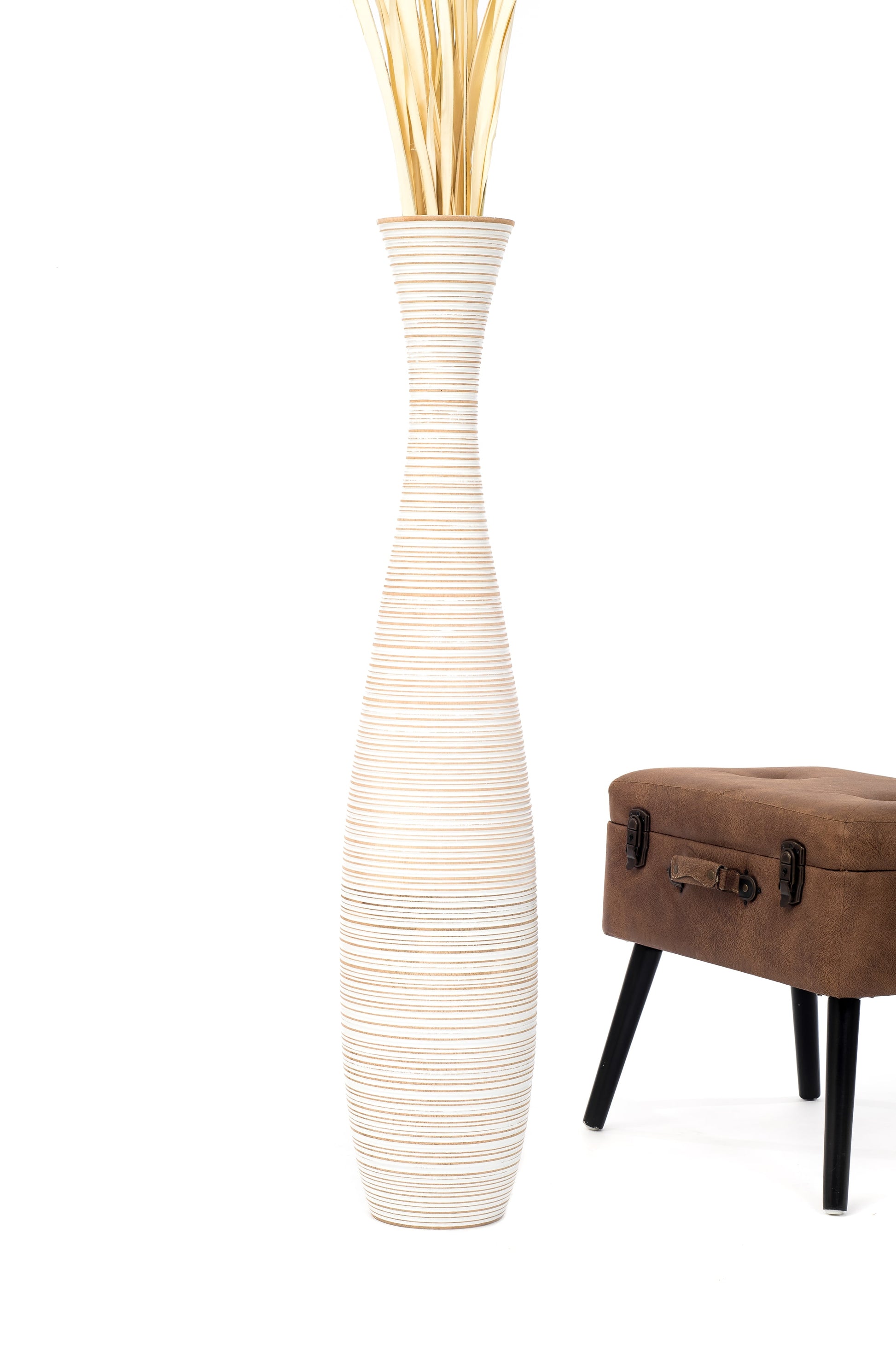 Large Mango Wood Floor Vase – Handcrafted Decorative Highlight from Thailand, 41 inches