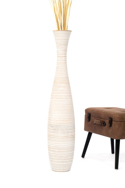 Large Mango Wood Floor Vase – Handcrafted Decorative Highlight from Thailand, 41 inches