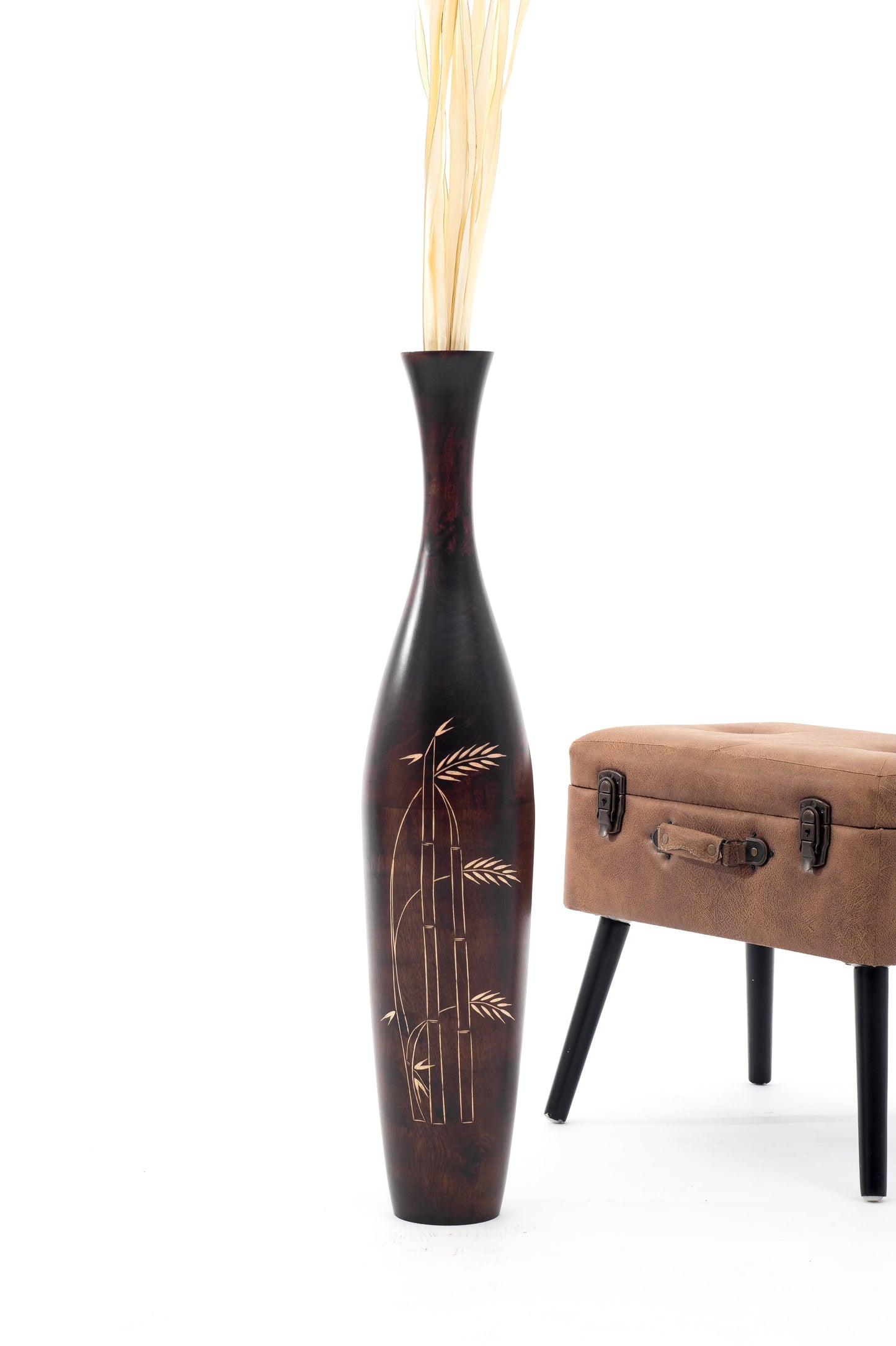 Large Mango Wood Floor Vase – Handcrafted Decorative Highlight from Thailand, brown, 34 inches