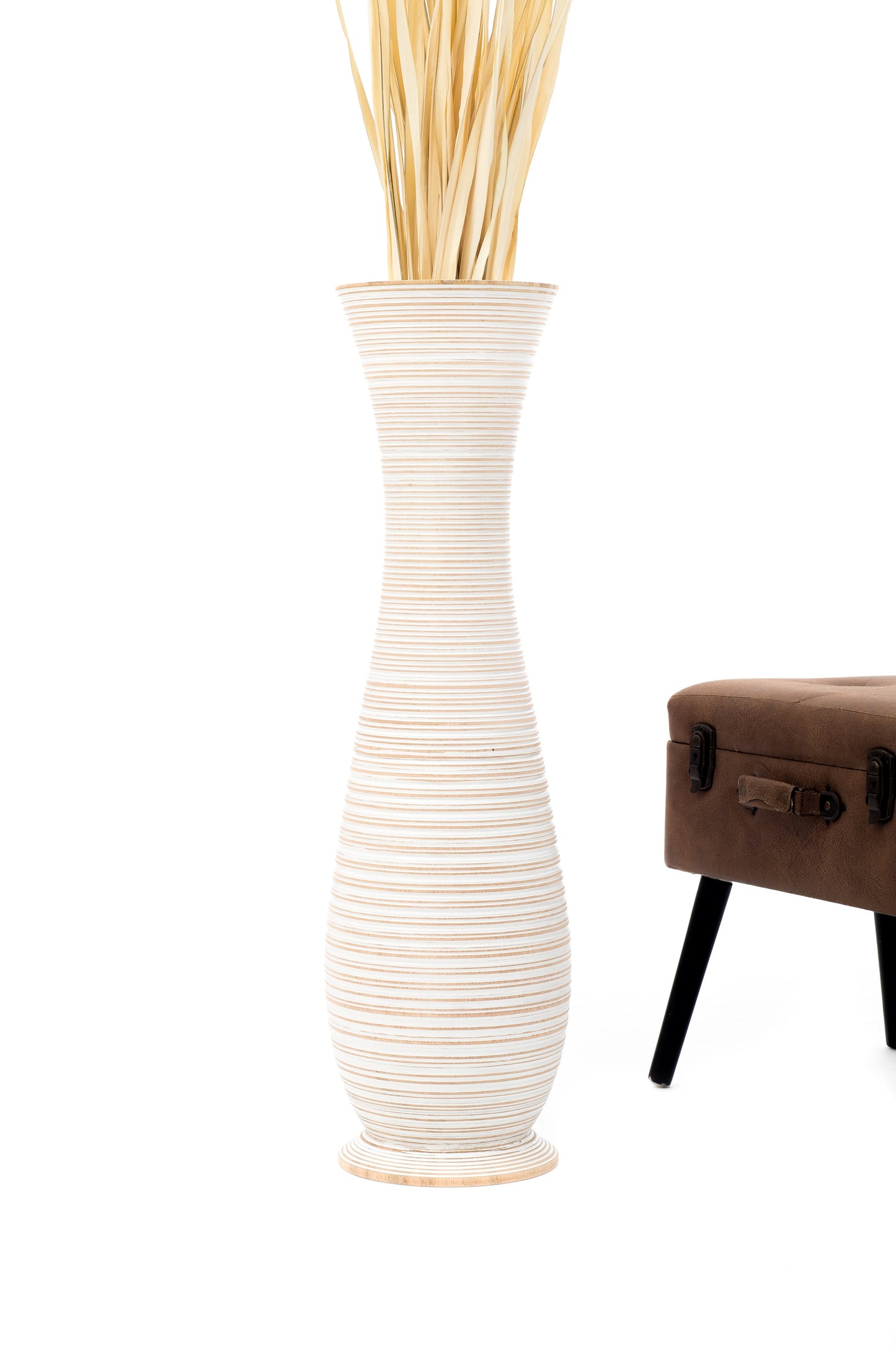 Large Mango Wood Floor Vase – Handcrafted Decorative Highlight from Thailand, 34 inches