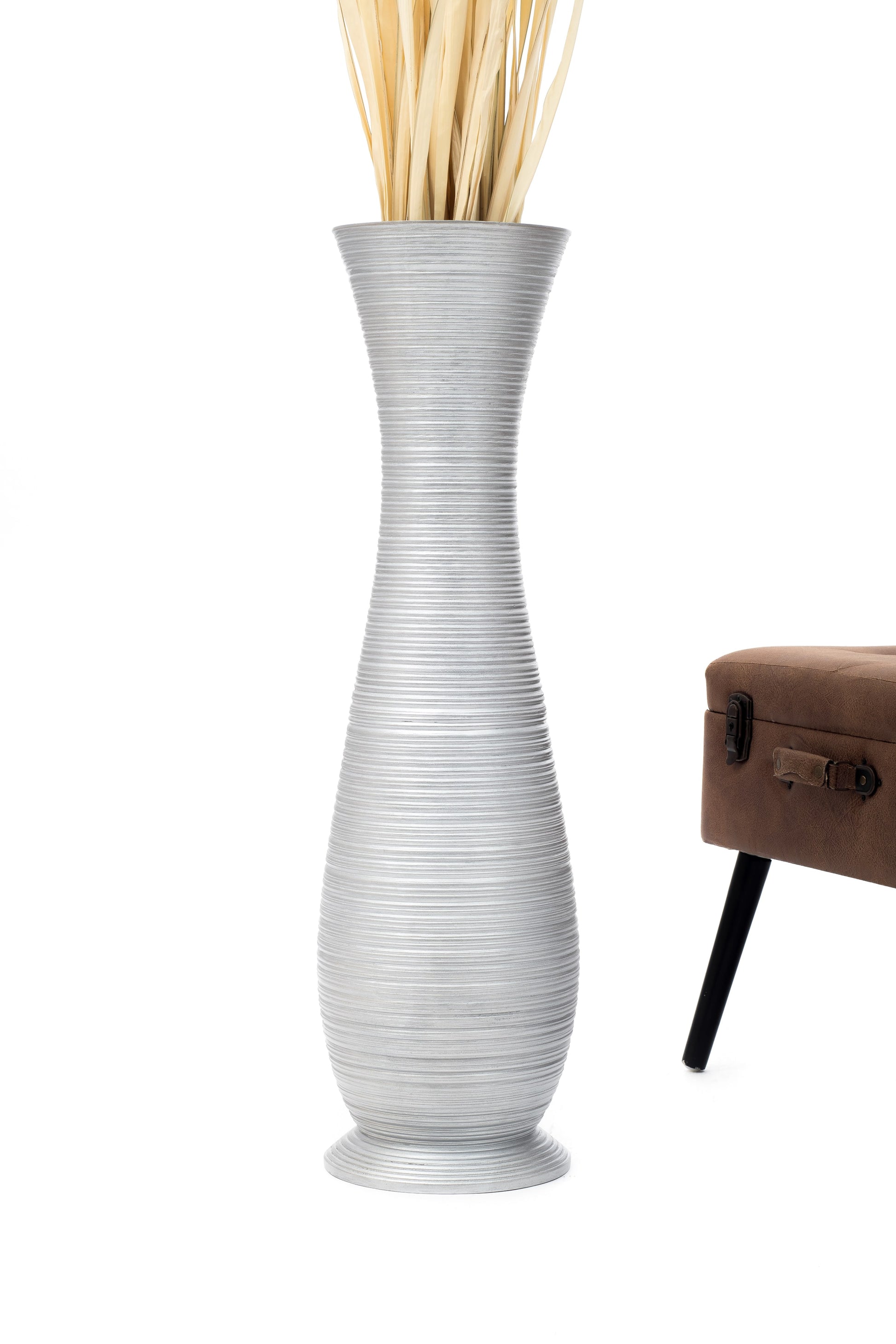 Large Mango Wood Floor Vase – Handcrafted Decorative Highlight from Thailand, 34 inches