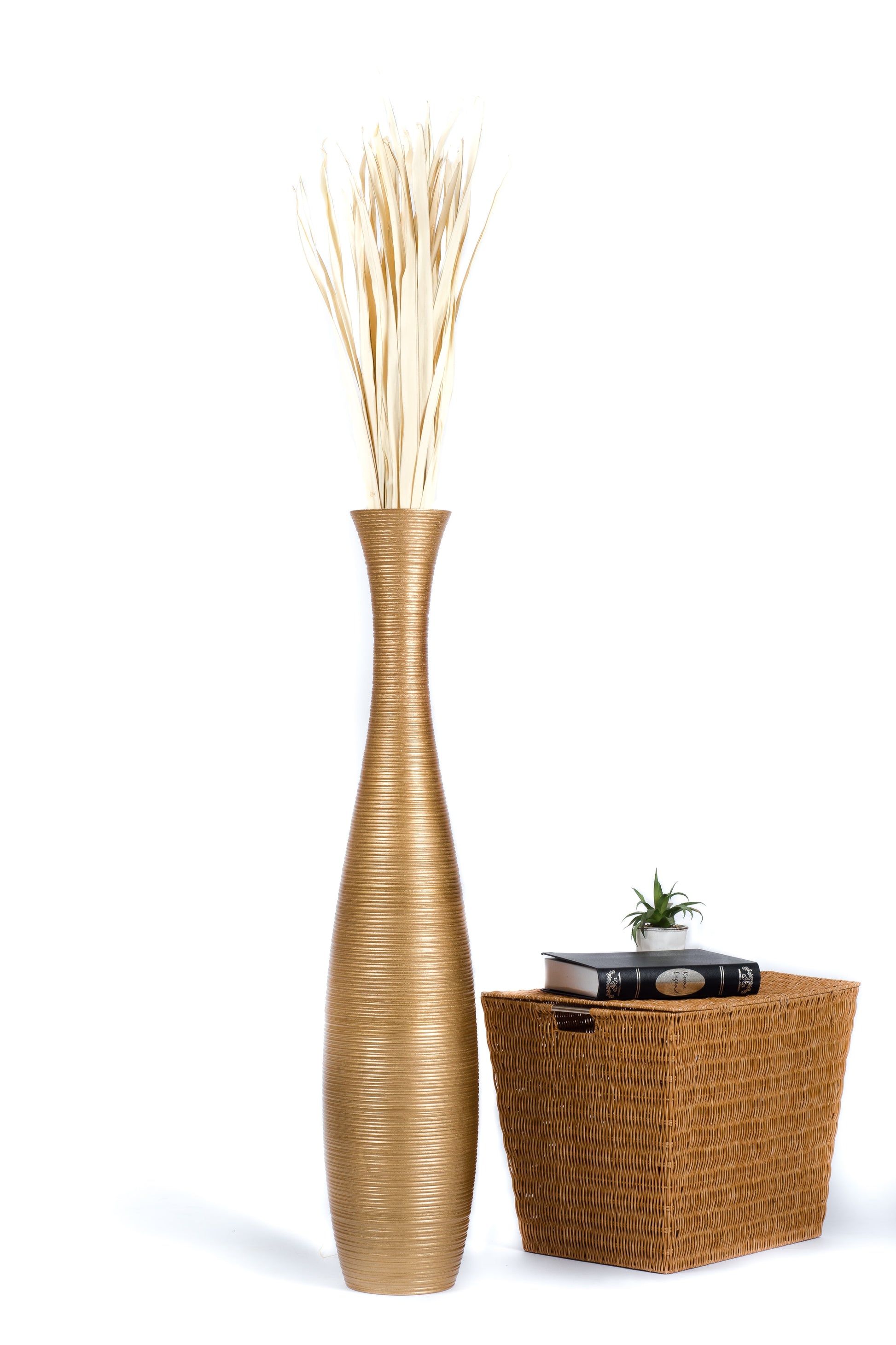 Large Mango Wood Floor Vase – Handcrafted Decorative Highlight from Thailand, 41 inches