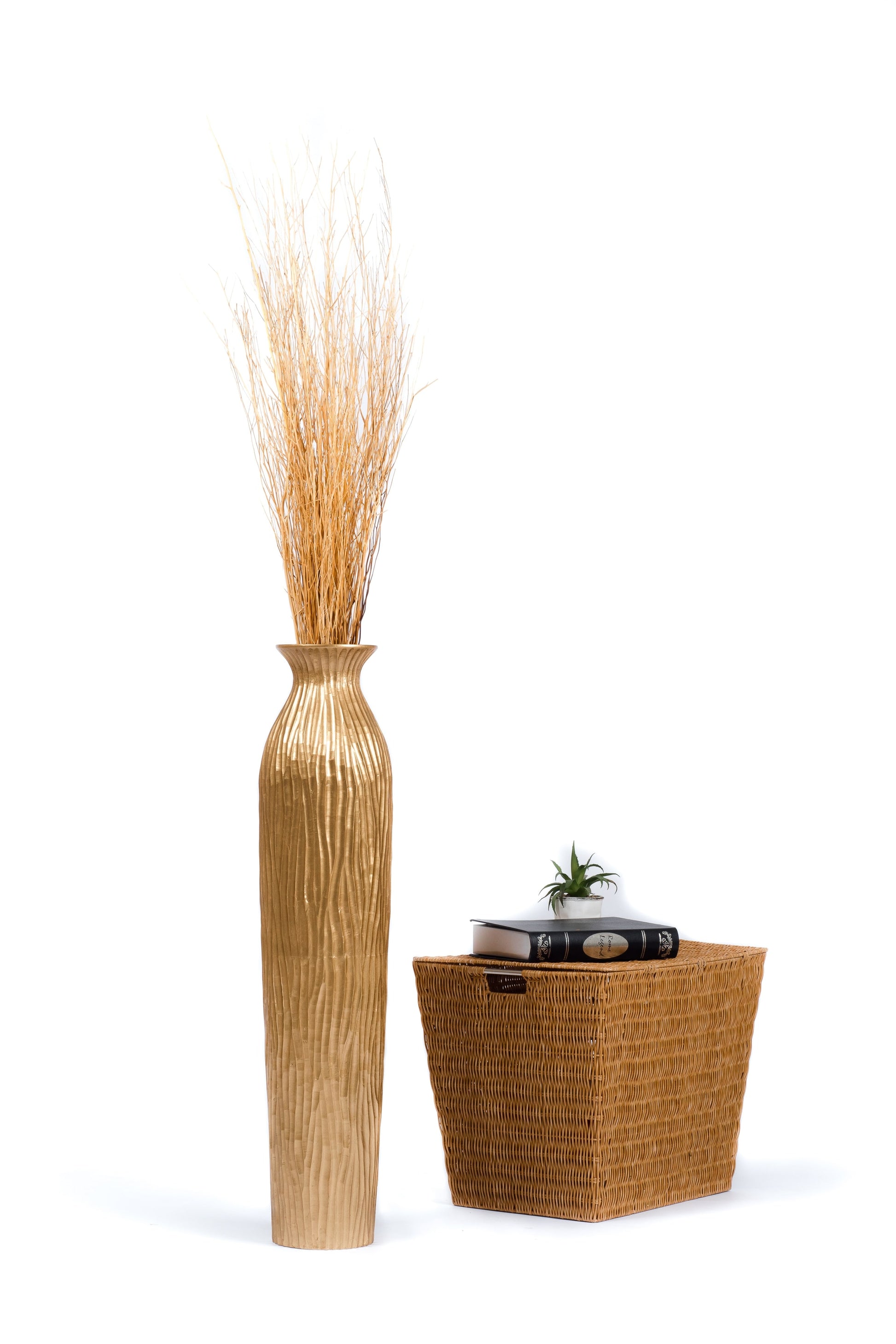 Large Mango Wood Floor Vase – Handcrafted Decorative Highlight from Thailand, 34 inches