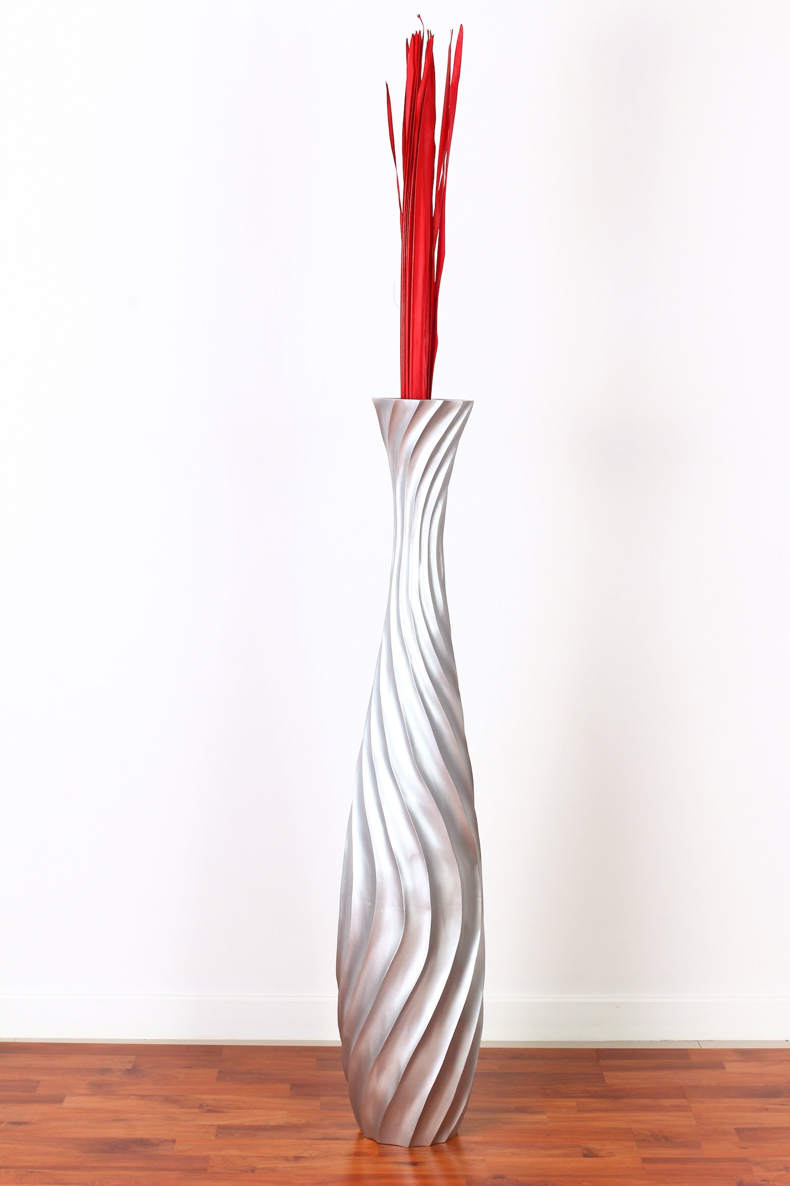 Large Mango Wood Floor Vase – Handcrafted Decorative Highlight from Thailand, 41 inches