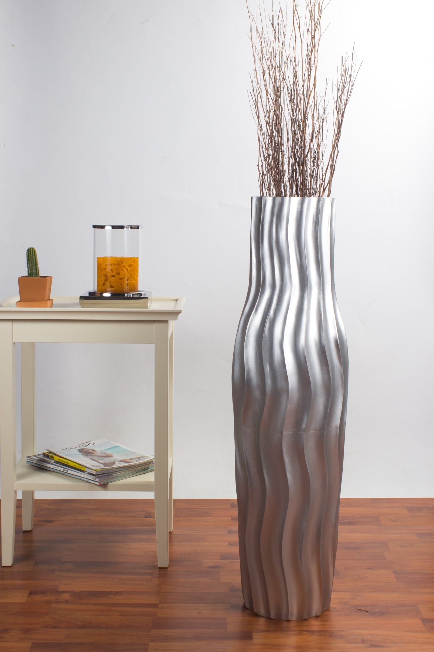 Large Mango Wood Floor Vase – Handcrafted Decorative Highlight from Thailand, 34 inches