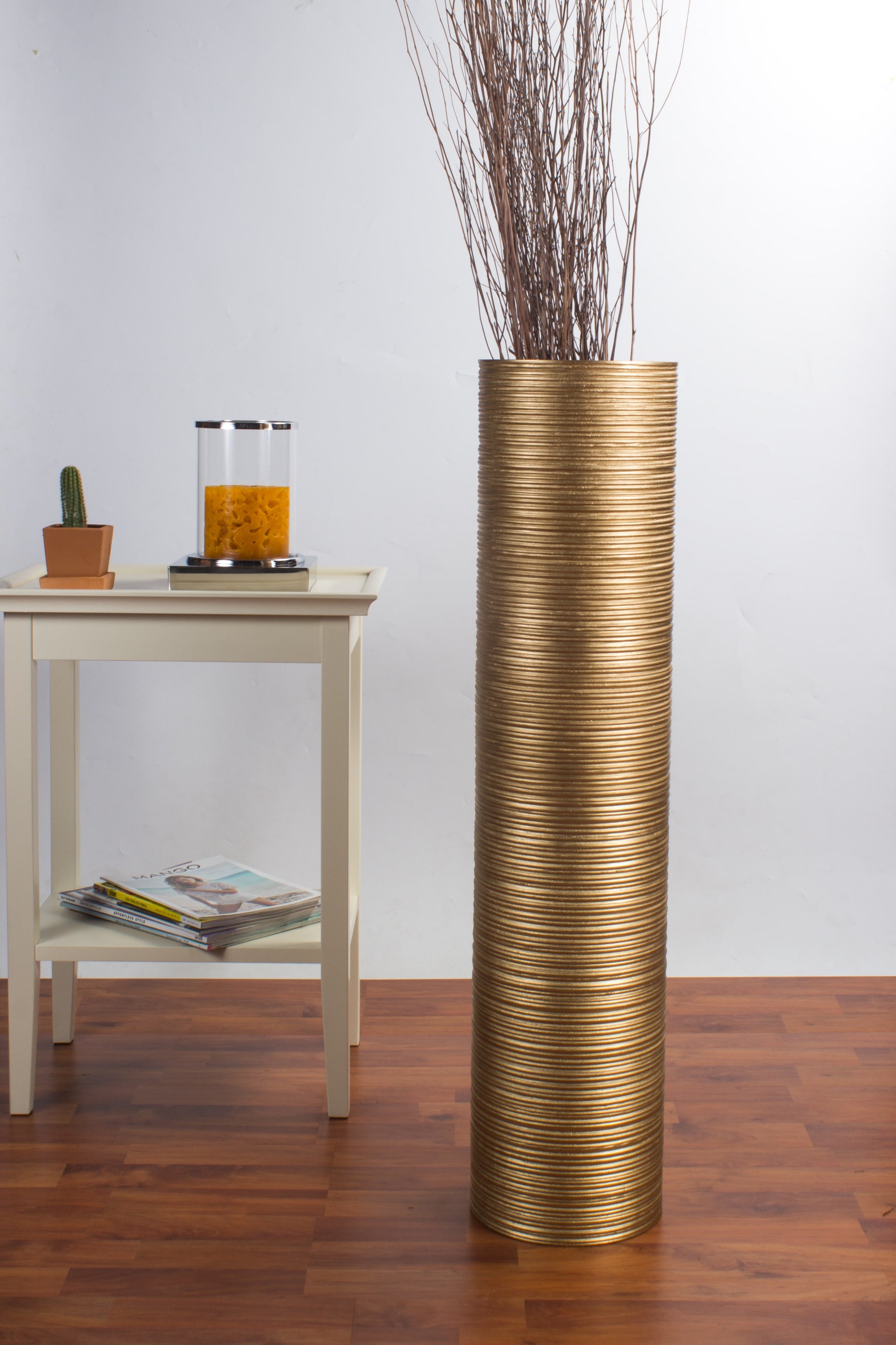 Large Mango Wood Floor Vase – Handcrafted Decorative Highlight from Thailand, 34 inches