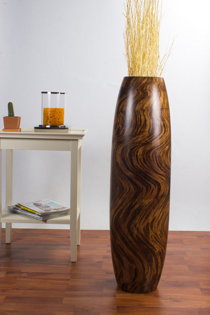 Large Mango Wood Floor Vase – Handcrafted Decorative Highlight from Thailand, 34 inches