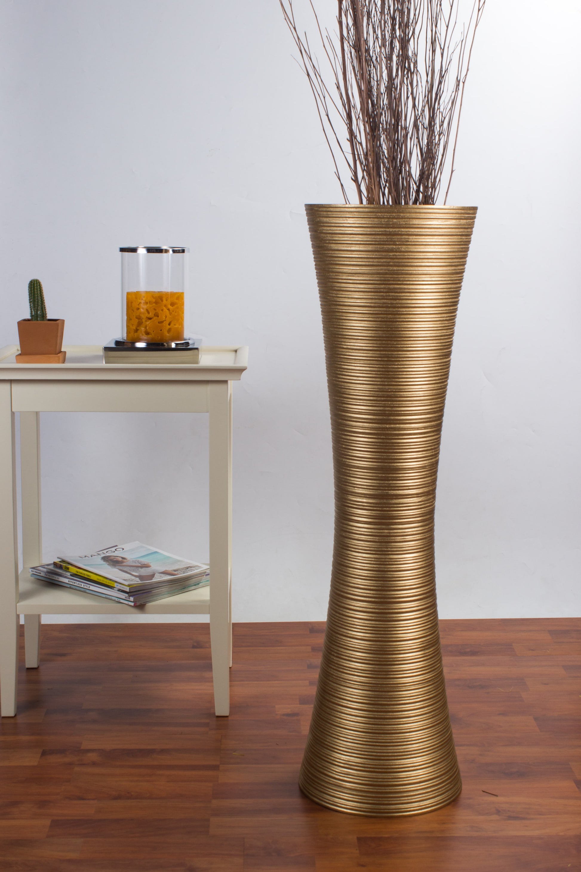 Large Mango Wood Floor Vase – Handcrafted Decorative Highlight from Thailand, 34 inches