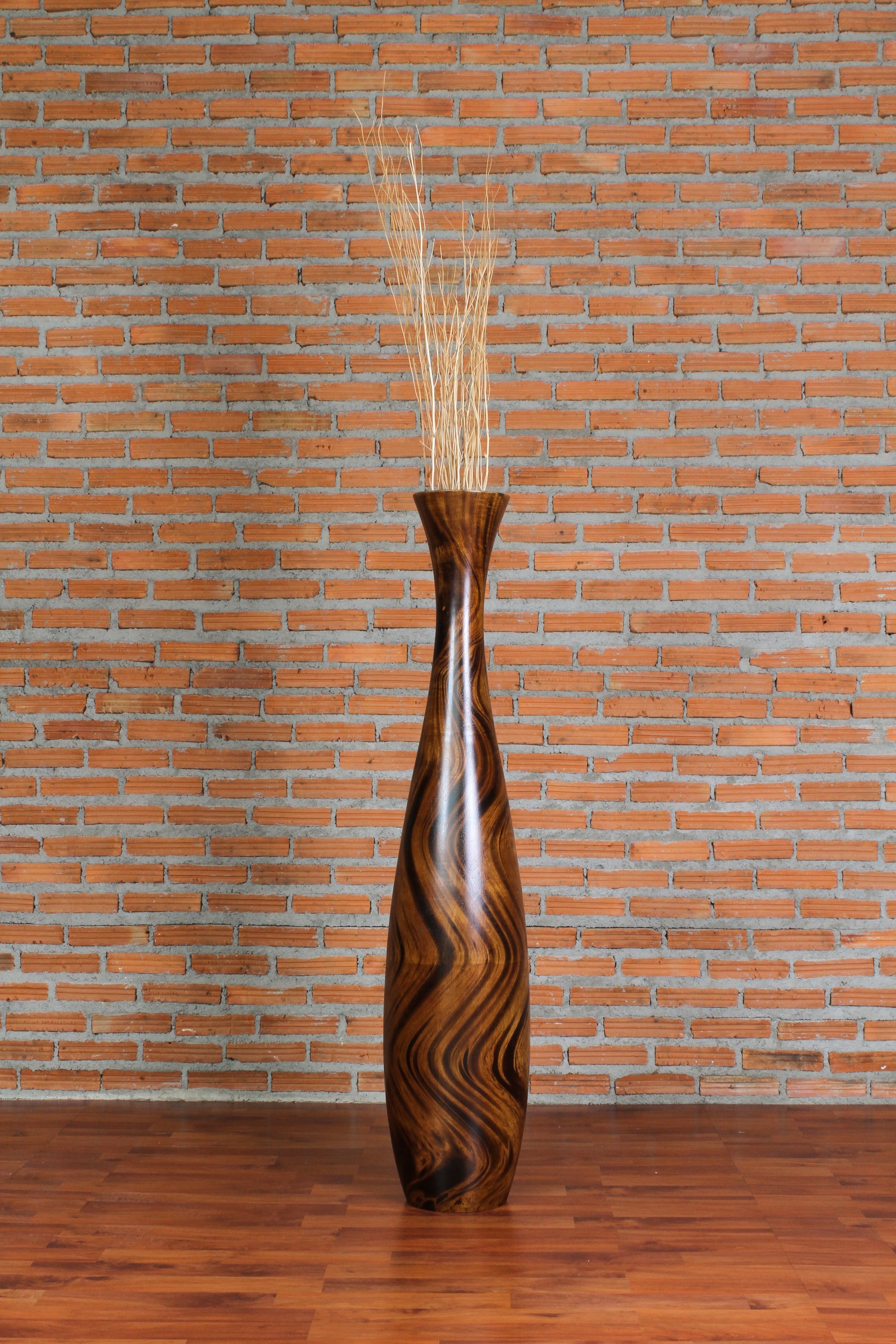 Large Mango Wood Floor Vase – Handcrafted Decorative Highlight from Thailand, 41 inches