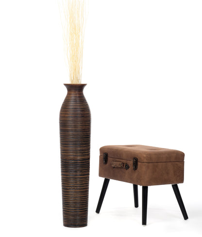 Large Mango Wood Floor Vase – Handcrafted Decorative Highlight from Thailand, 34 inches