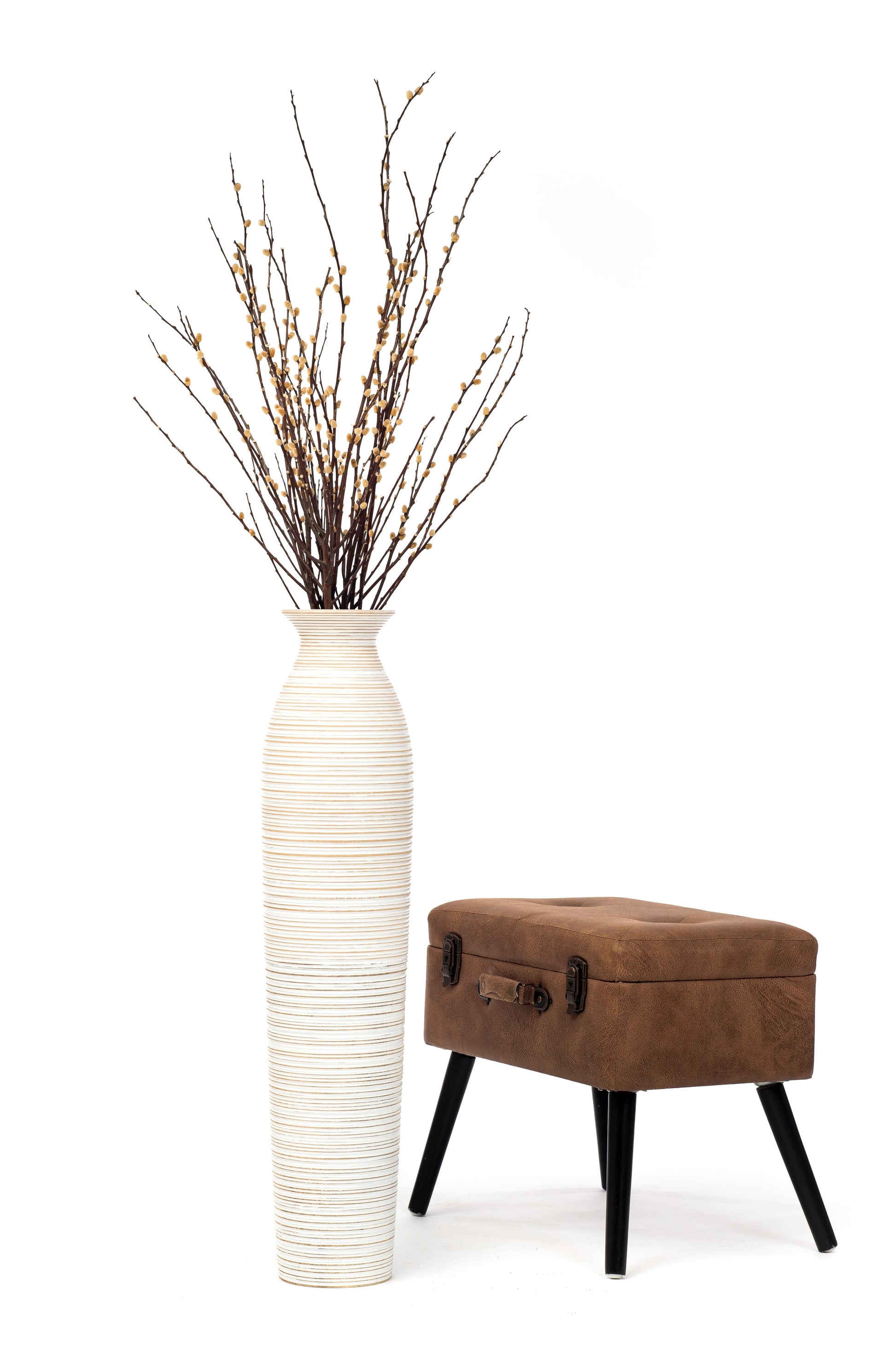 Large Mango Wood Floor Vase – Handcrafted Decorative Highlight from Thailand, 34 inches