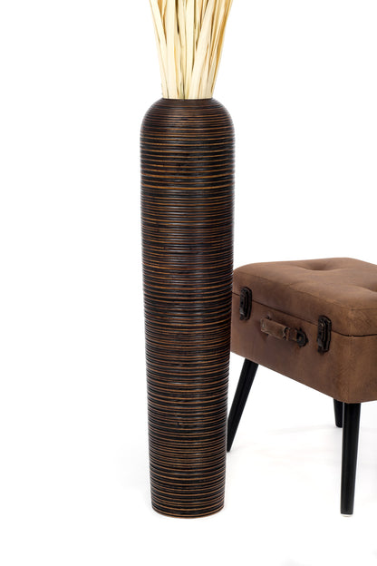 Large Mango Wood Floor Vase – Handcrafted Decorative Highlight from Thailand, 34 inches
