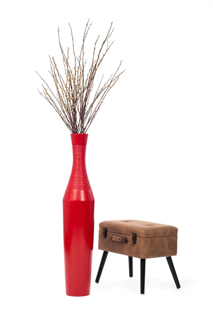 Large Mango Wood Floor Vase – Handcrafted Decorative Highlight from Thailand, red, 41 inches