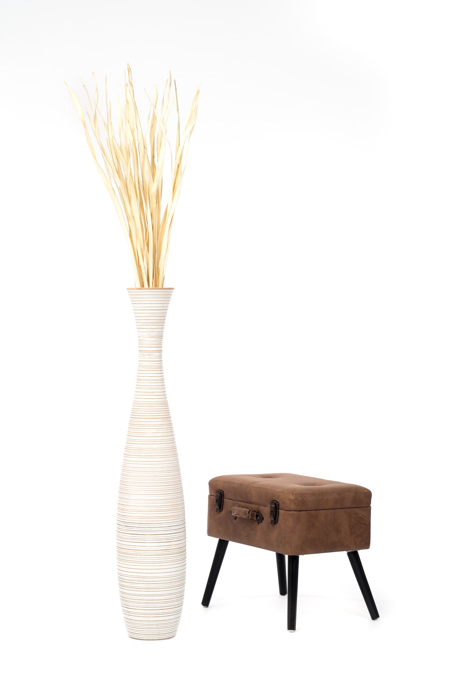 Large Mango Wood Floor Vase – Handcrafted Decorative Highlight from Thailand, 41 inches