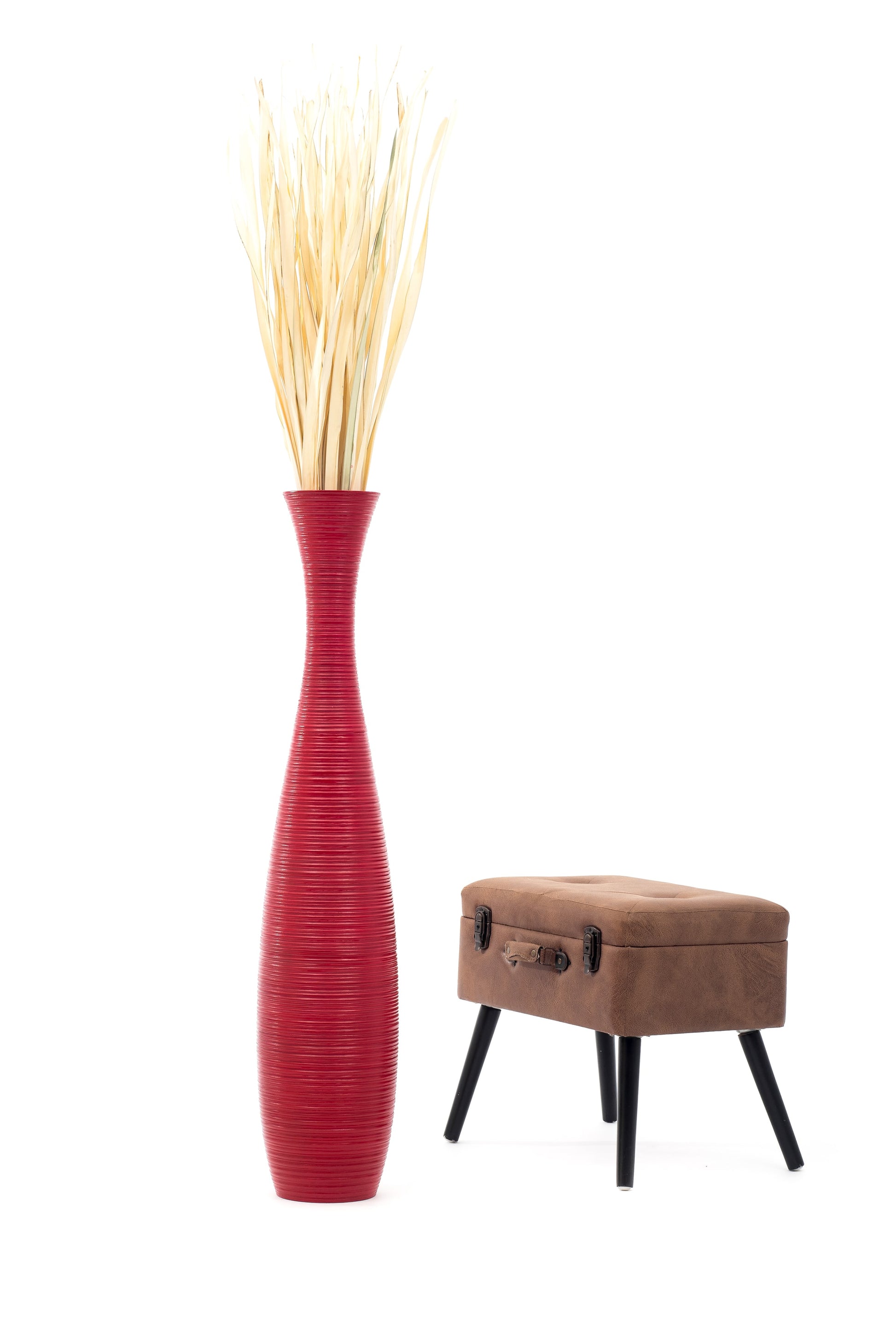 Large Mango Wood Floor Vase – Handcrafted Decorative Highlight from Thailand, 41 inches